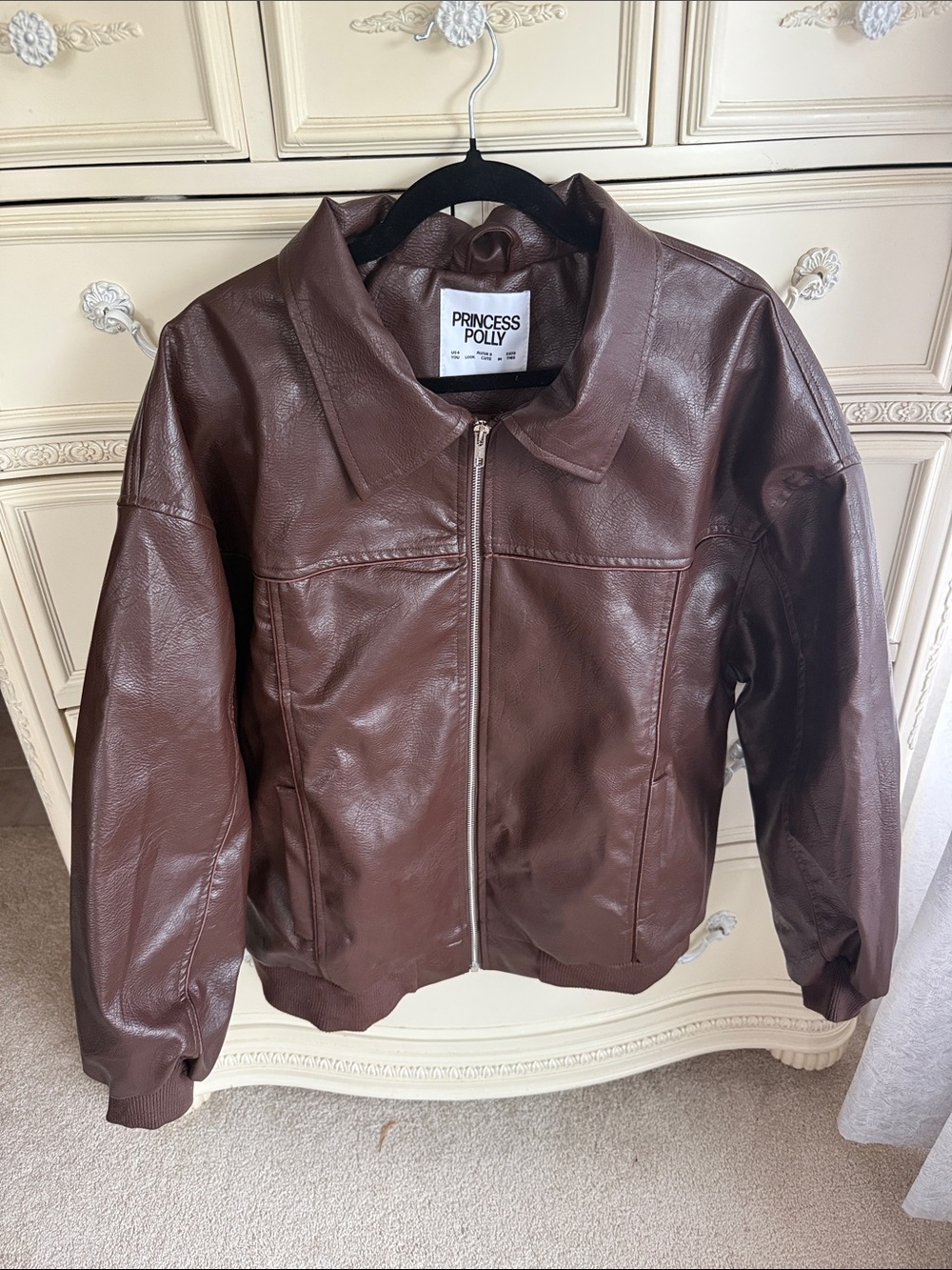 Princess Polly Chocolate Brown Faux Leather Zip Jacket